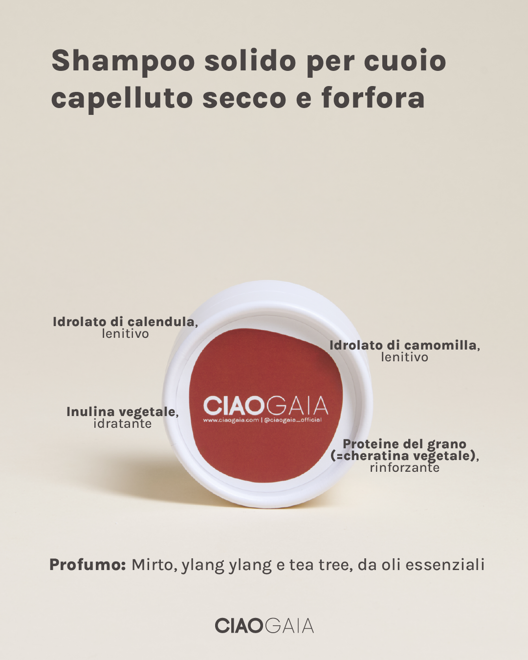 SHAMPOO SOLIDO CON INGREDIENTI PER CUTE SECCA O FORFORA SECCA - Mirto, Ylang ylang e Tea tree